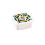Casa si Gradina - Bucatarie si vesela - Organizare si depozitare bucatarie - Cutii alimentare - Cutie decorativa patrata fleur blanche din ceramica, realizata manual - Infinity.ro