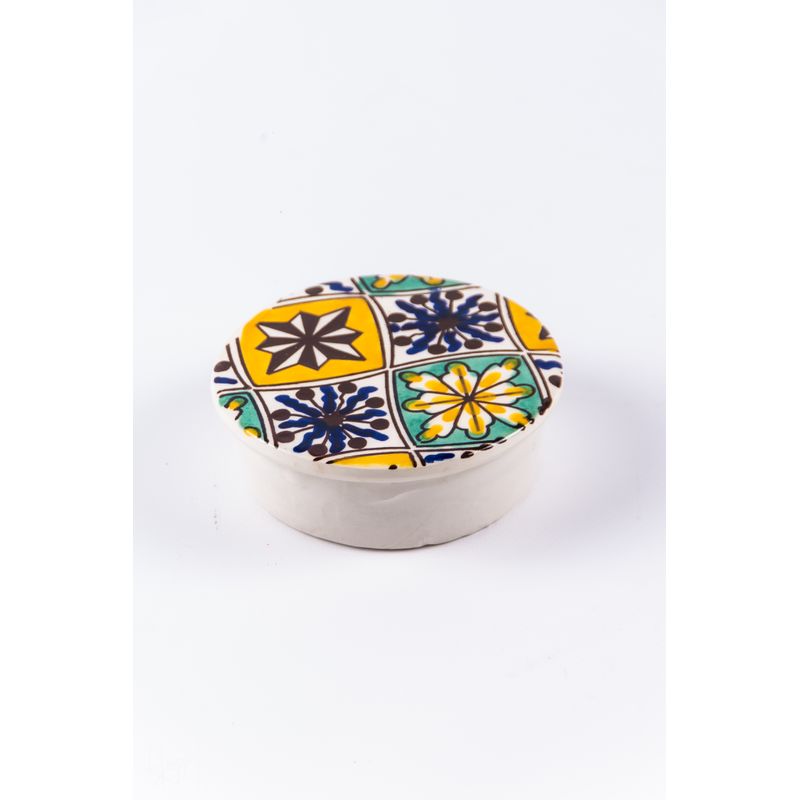 Casa si Gradina - Bucatarie si vesela - Organizare si depozitare bucatarie - Cutii alimentare - Cutie decorativa rotunda losange din ceramica, realizata manual - Infinity.ro