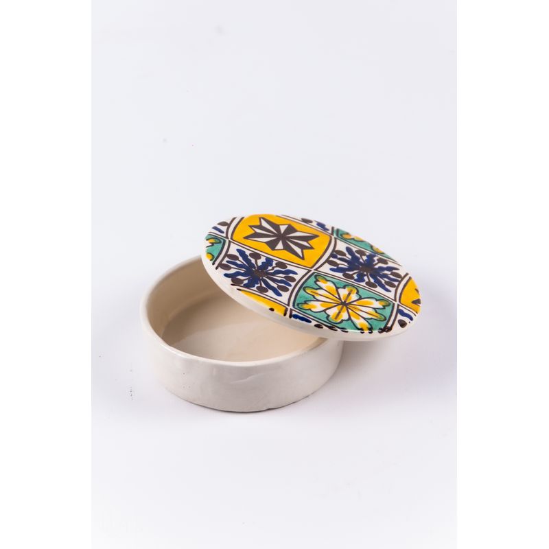 Casa si Gradina - Bucatarie si vesela - Organizare si depozitare bucatarie - Cutii alimentare - Cutie decorativa rotunda losange din ceramica, realizata manual - Infinity.ro