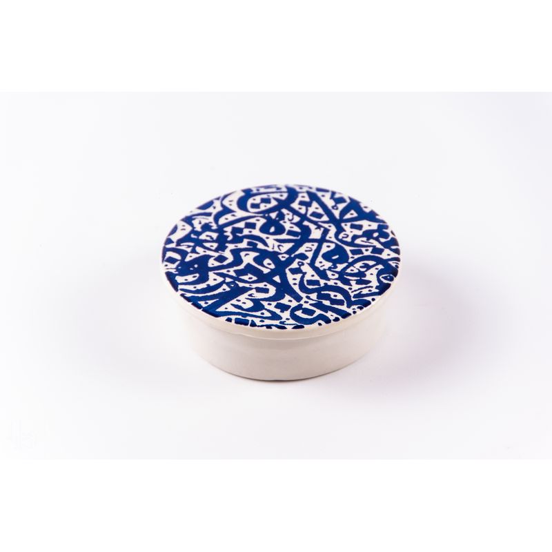 Casa si Gradina - Bucatarie si vesela - Organizare si depozitare bucatarie - Cutii alimentare - Cutie decorativa rotunda bleu din ceramica, realizata manual - Infinity.ro