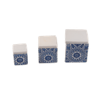 Casa si Gradina - Bucatarie si vesela - Organizare si depozitare bucatarie - Cutii alimentare - Set 3 recipiente tatoo bleu din ceramica pentru condimente/zahar/orez/diverse, realizate manual - Infinity.ro