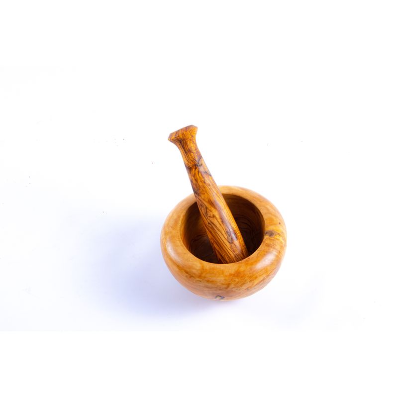 Casa si Gradina - Bucatarie si vesela - Ustensile bucatarie - Prese si storcatoare manuale - Mojar cu pistil din lemn de maslin rotund 10 cm - Infinity.ro