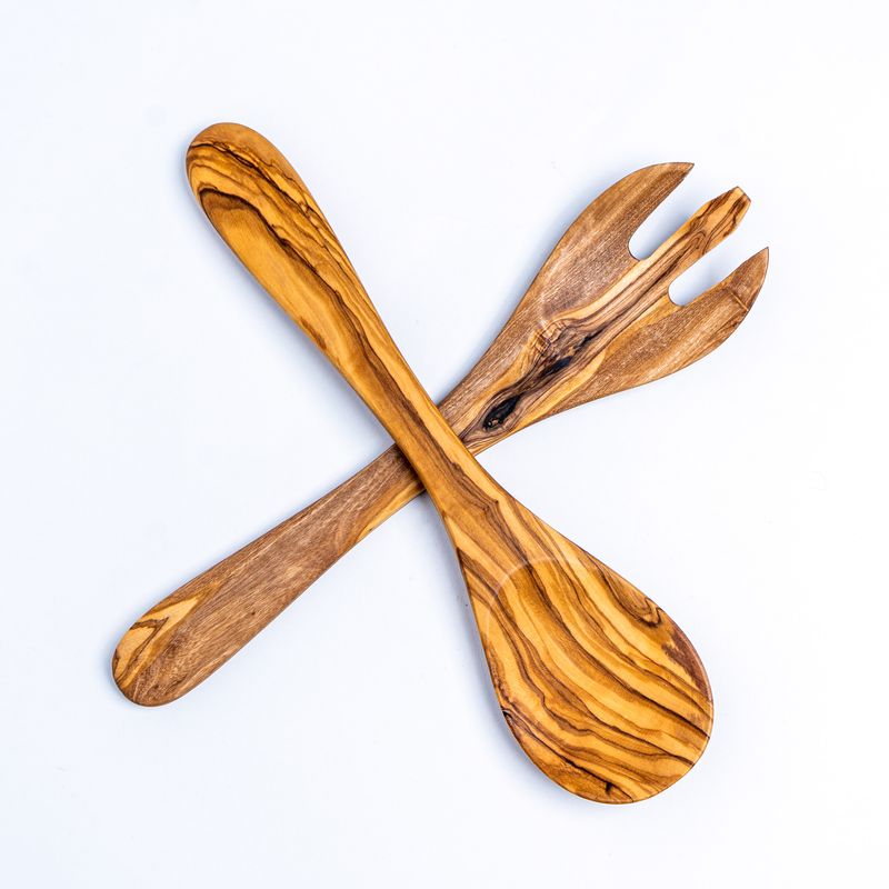 Casa si Gradina - Bucatarie si vesela - Ustensile bucatarie - Seturi ustensile de bucatarie - Set 2 ustensile, lingura si furculita din lemn de maslin 35 cm - Infinity.ro