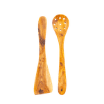 Casa si Gradina - Bucatarie si vesela - Ustensile bucatarie - Seturi ustensile de bucatarie - Set Corsica 2 ustensile spatula si lingura cu gauri din lemn de maslin 30 cm - Infinity.ro