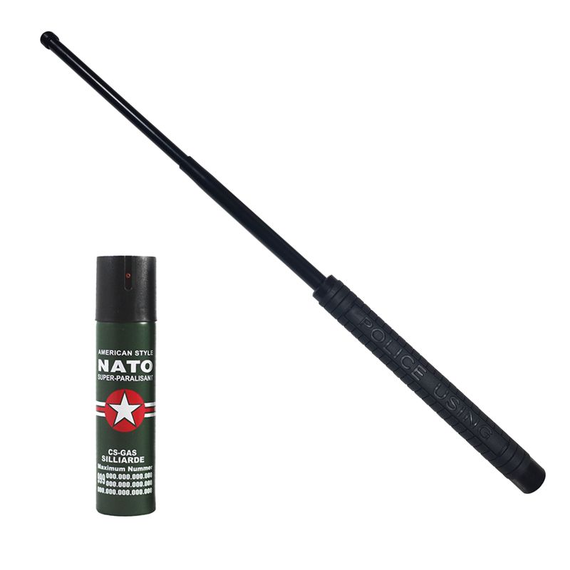 Sport si Outdoor - Sporturi de contact - Produse autoaparare - Set autoaparare IdeallStore®, Police Force, baston telescopic 50 cm si spray jet 60 ml - Infinity.ro