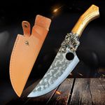 Sport si Outdoor - Camping - Cutite, bricege si accesorii - Cutite si bricege - Cutit japonez de bucatarie IdeallStore®, Tiger Claw, 29 cm, maro, teaca piele ecologica - Infinity.ro