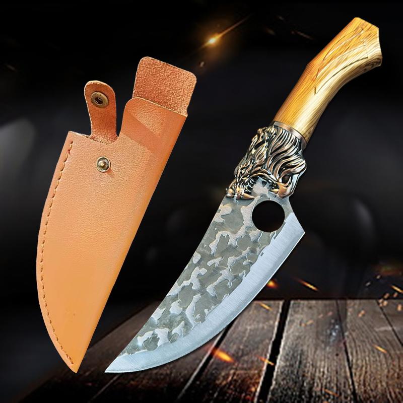 Sport si Outdoor - Camping - Cutite, bricege si accesorii - Cutite si bricege - Cutit japonez de bucatarie IdeallStore®, Tiger Claw, 29 cm, maro, teaca piele ecologica - Infinity.ro