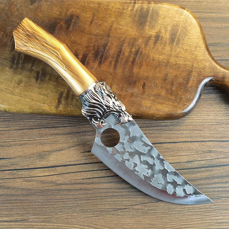 Sport si Outdoor - Camping - Cutite, bricege si accesorii - Cutite si bricege - Cutit japonez de bucatarie IdeallStore®, Tiger Claw, 29 cm, maro, teaca piele ecologica - Infinity.ro