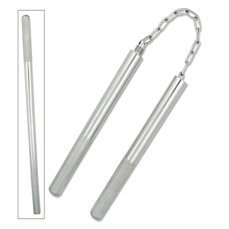 Sport si Outdoor/Sporturi de contact/Produse autoaparare - Nunceag-nunchucku, metalic, argintiu, 27 cm - Infinity.ro