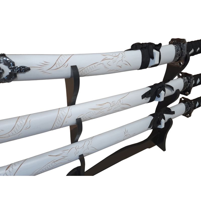 Sport si Outdoor - Sporturi de contact - Produse autoaparare - Set sabii katane decorative IdeallStore®, panoplie, Ninja Warrior, alb, metal, 83 cm, teaca inclusa - Infinity.ro