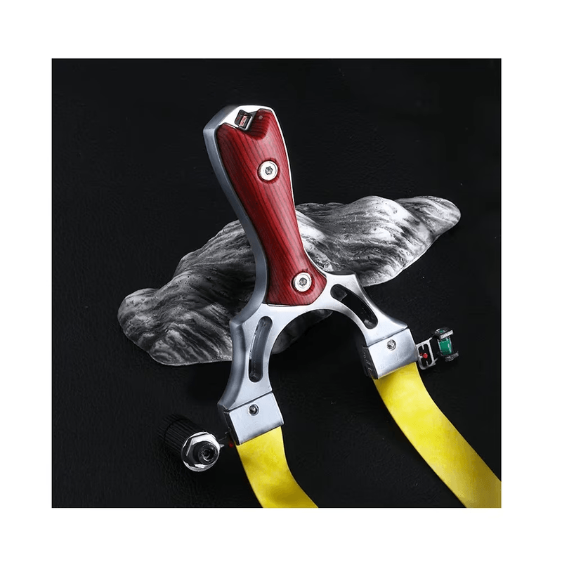 Sport si Outdoor - Sporturi de contact - Produse autoaparare - Set prastie cu laser IdeallStore®, Sling Queen, metalic, 11.5 cm, cu boloboc, maner lemn, maro si 220 bile - Infinity.ro