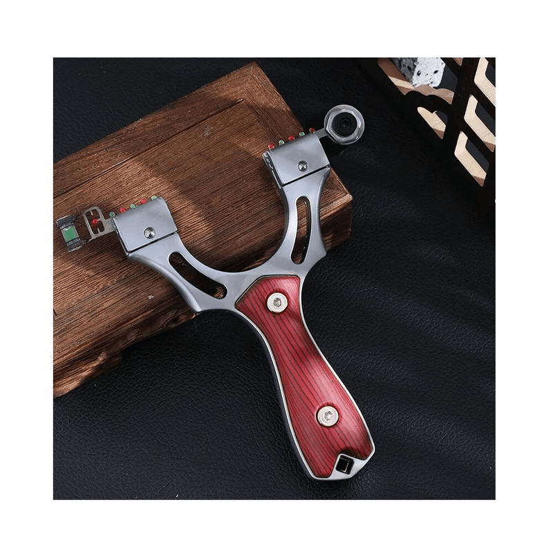 Sport si Outdoor - Sporturi de contact - Produse autoaparare - Set prastie cu laser IdeallStore®, Sling Queen, metalic, 11.5 cm, cu boloboc, maner lemn, maro si 220 bile - Infinity.ro