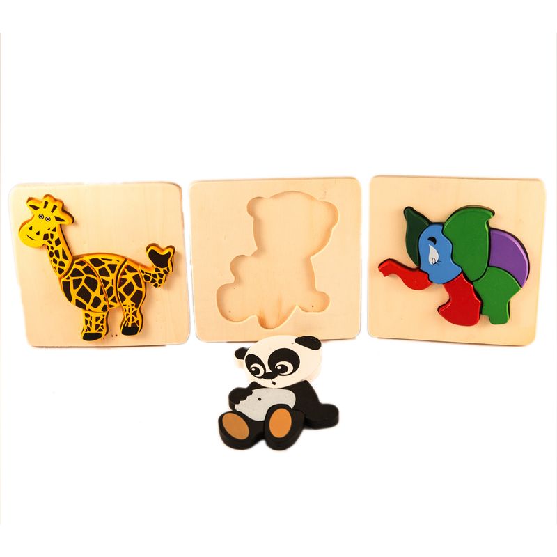Jucarii, Copii si Bebe - Jucarii si jocuri - Jocuri si puzzle - Puzzle - Set 3 ​Puzzle din lemn, animalute, 7Toys - Infinity.ro
