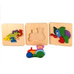 Jucarii, Copii si Bebe - Jucarii si jocuri - Jocuri si puzzle - Puzzle - Set 3 ​Puzzle din lemn, animalute, 7Toys - Infinity.ro