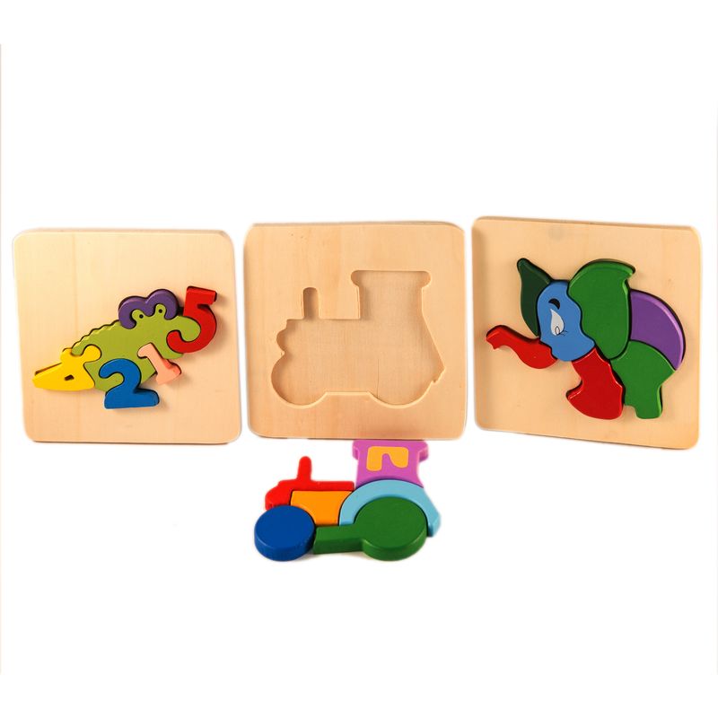 Jucarii, Copii si Bebe - Jucarii si jocuri - Jocuri si puzzle - Puzzle - Set 3 ​Puzzle din lemn, animalute, 7Toys - Infinity.ro
