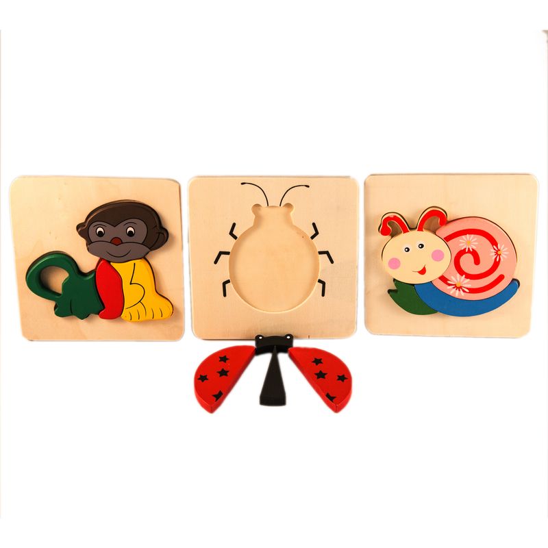 Jucarii, Copii si Bebe - Jucarii si jocuri - Jocuri si puzzle - Puzzle - Set 3 ​Puzzle din lemn - Animalute, 7Toys - Infinity.ro