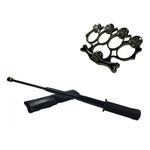 Sport si Outdoor - Sporturi de contact - Produse autoaparare - Set baston telescopic flexibil negru maner tip tonfa 47 cm + box,rozeta craniu negru - Infinity.ro