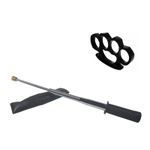 Sport si Outdoor - Sporturi de contact - Produse autoaparare - Set baston telescopic flexibil argintiu, maner cauciuc, 47 cm  +  box negru 1 cm grosime - Infinity.ro