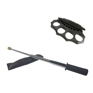 Set baston telescopic flexibil argintiu, maner cauciuc, 47 cm + box negru model nou