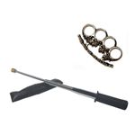 Sport si Outdoor - Sporturi de contact - Produse autoaparare - Set baston telescopic flexibil argintiu, maner cauciuc, 47 cm  + pumnal craniu - Infinity.ro