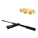 Sport si Outdoor - Sporturi de contact - Produse autoaparare - Set baston telescopic flexibil negru maner tip tonfa 47 cm + box craniu auriu - Infinity.ro