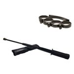 Sport si Outdoor - Sporturi de contact - Produse autoaparare - Set baston telescopic flexibil negru maner tip tonfa 47 cm + box craniu negru - Infinity.ro