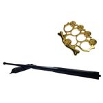 Sport si Outdoor - Sporturi de contact - Produse autoaparare - Set baston telescopic din otel, negru, 64 cm + box-rozeta craniu auriu - Infinity.ro