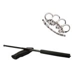 Sport si Outdoor - Sporturi de contact - Produse autoaparare - Set baston telescopic negru 50 cm +  pumnal/box craniu argintiu - Infinity.ro