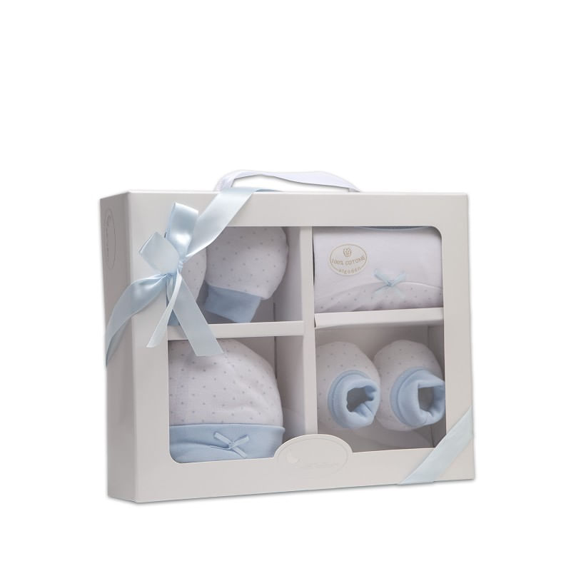 Fashion, accesorii si bijuterii - Copii - Imbracaminte copii - Treninguri si compleuri copii - Set cadou nou nascuti 4 piese din bumbac Inter Baby - alb si bleu - Infinity.ro