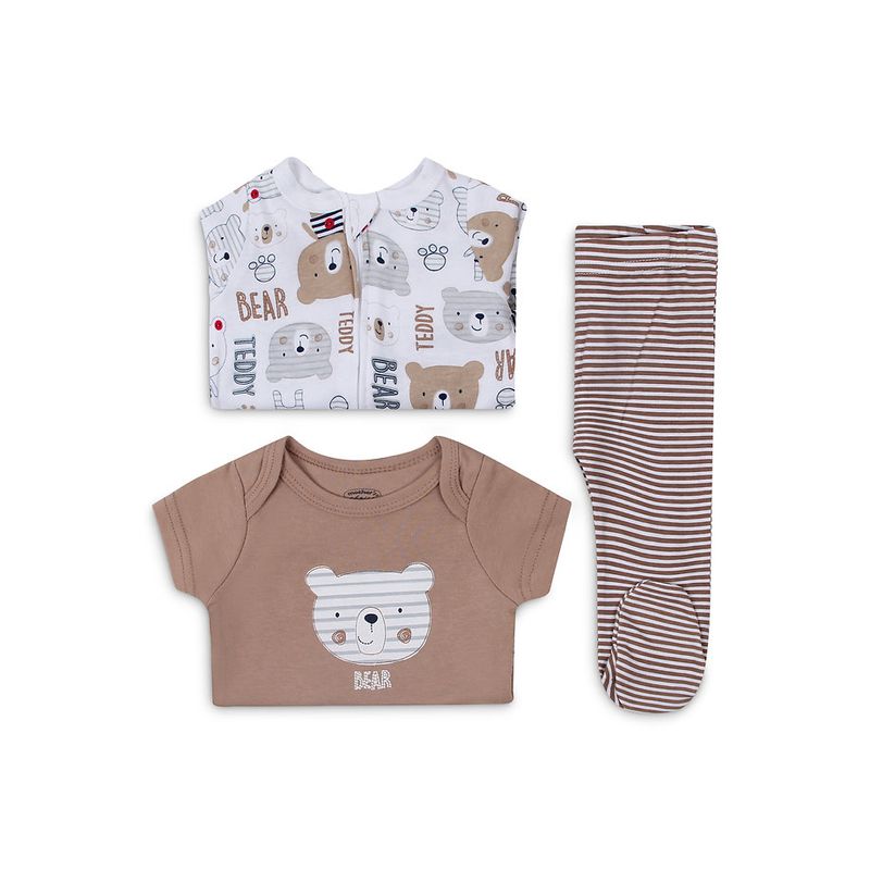 Fashion, accesorii si bijuterii - Copii - Imbracaminte copii - Treninguri si compleuri copii - Set cadou bebelusi 3 piese model ursulet marime 3-6 luni - Infinity.ro