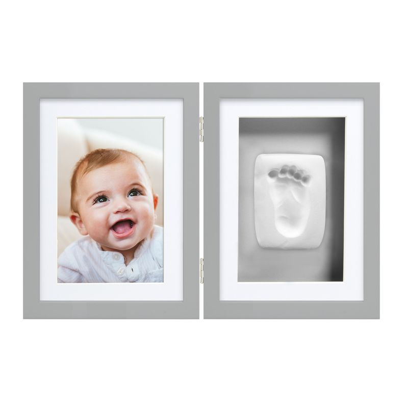 Market - Cadouri - Rame si albume foto - Kit rama foto dubla cu amprenta mulaj manuta sau piciorus Pearhead gri - Infinity.ro