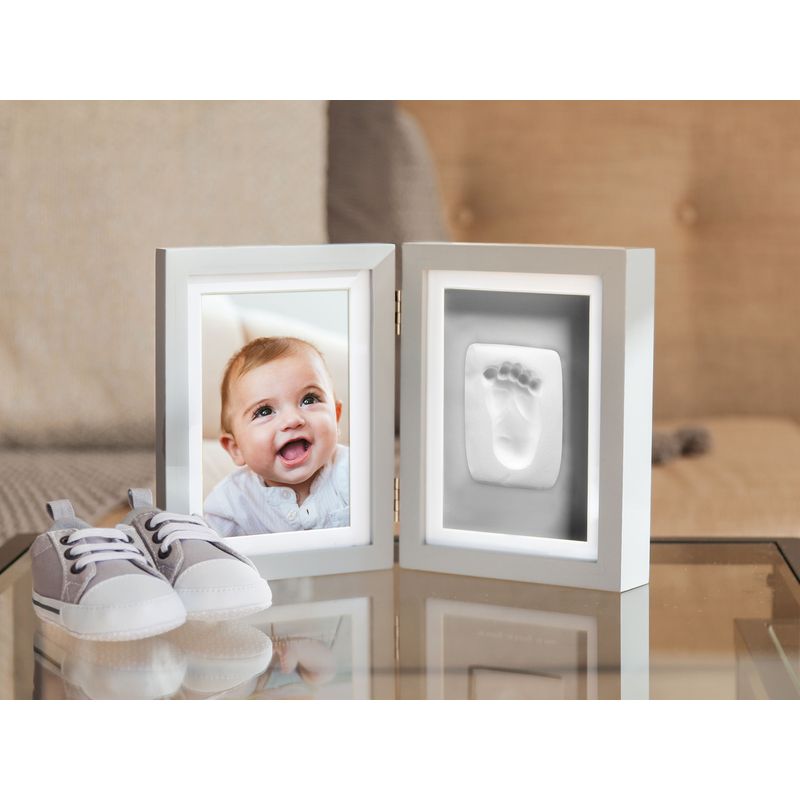 Market - Cadouri - Rame si albume foto - Kit rama foto dubla cu amprenta mulaj manuta sau piciorus Pearhead gri - Infinity.ro