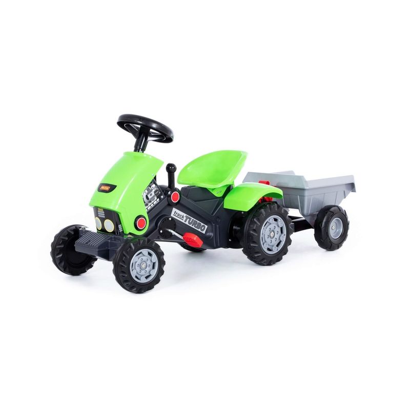 Jucarii, Copii si Bebe - Jucarii si jocuri - Jucarii de exterior - Masinute si vehicule pentru copii - Tractor Turbo 2, cu remorca si pedale, 7Toys - Infinity.ro