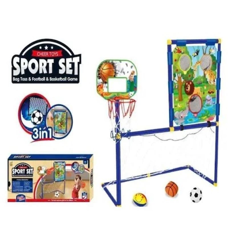 Jucarii, Copii si Bebe - Jucarii si jocuri - Jucarii de exterior - Spatii de joaca si accesorii - Set sport 3 in 1, baschet, fotbal, rugby, 7Toys - Infinity.ro