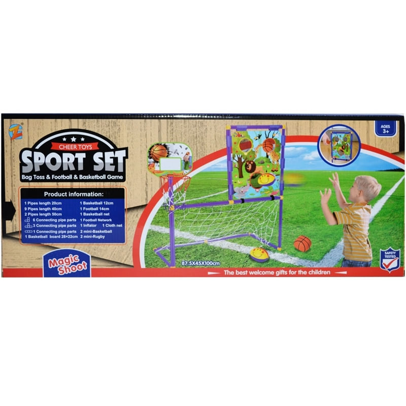 Jucarii, Copii si Bebe - Jucarii si jocuri - Jucarii de exterior - Spatii de joaca si accesorii - Set sport 3 in 1, baschet, fotbal, rugby, 7Toys - Infinity.ro