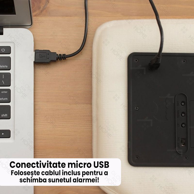 Laptop, Telefoane si Tablete/Wearables si gadgeturi/Gadgeturi/Accesorii SMART - Covor cu alarma si ceas desteptator digital cu LED, GlowforHome, senzor de presiune, spuma cu memorie, 40x40 cm, bej - Infinity.ro