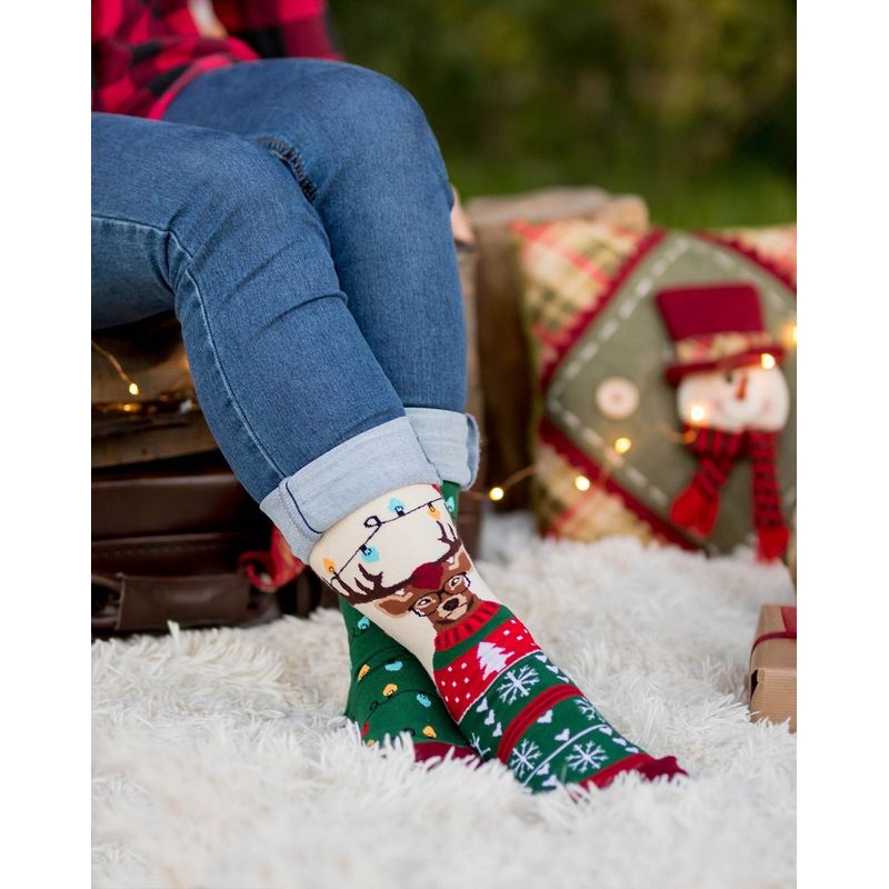 Fashion, accesorii si bijuterii - Femei - Lenjerie si pijamale femei - Sosete si ciorapi femei - Sosete bumbac de Craciun Rudolf, 31-34 - Infinity.ro