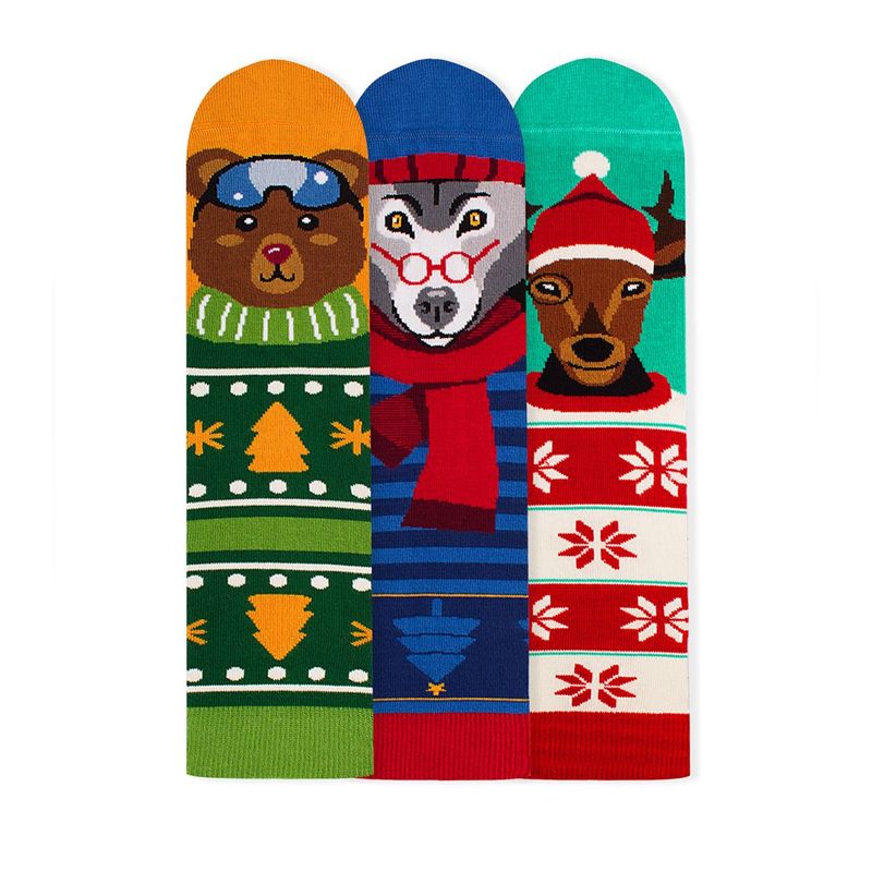 Fashion, accesorii si bijuterii - Femei - Lenjerie si pijamale femei - Sosete si ciorapi femei - Sosete bambus de craciun BOX 3 Comfort Feet Socks CHRISTMAS Bear Deer Wolf, 39-42 EU - Infinity.ro