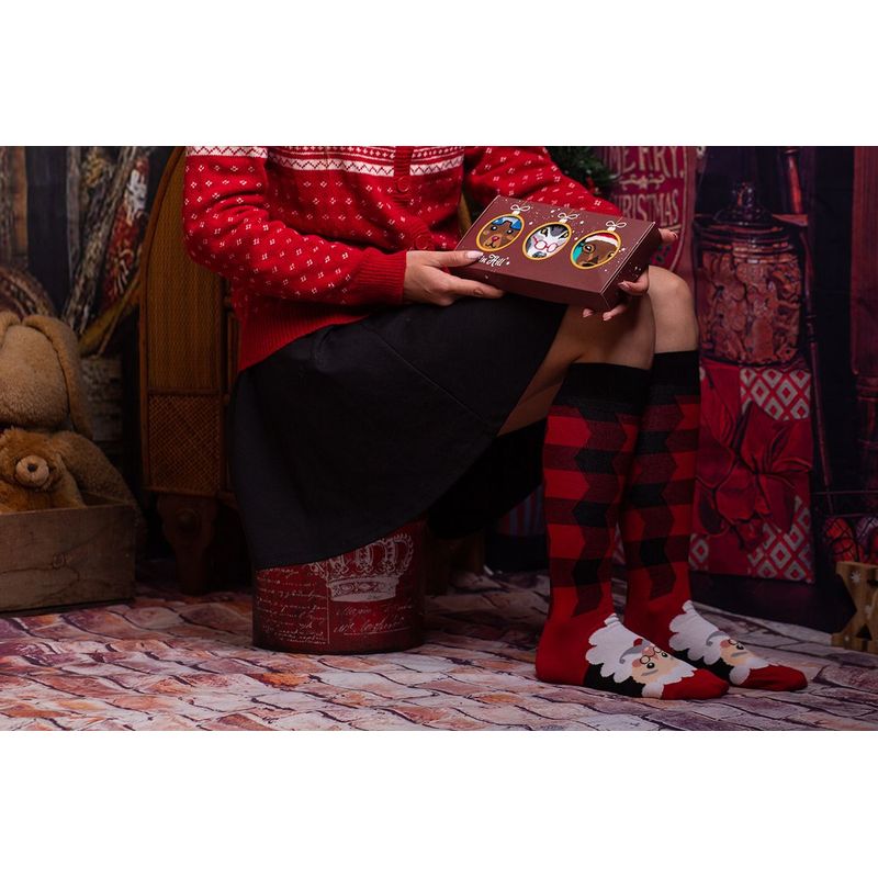 Fashion, accesorii si bijuterii - Femei - Lenjerie si pijamale femei - Sosete si ciorapi femei - Sosete bambus de craciun BOX 3 Comfort Feet Socks CHRISTMAS Bear Deer Wolf, 39-42 EU - Infinity.ro