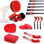 Auto si Moto - Intretinere auto - Produse curatare auto - Set Premium 18 Piese detailing auto, GlowforHome, pensule detaliere, burete aplicator, laveta microfibra, Rosu-negru - Infinity.ro