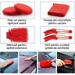 Auto si Moto - Intretinere auto - Produse curatare auto - Set Premium 18 Piese detailing auto, GlowforHome, pensule detaliere, burete aplicator, laveta microfibra, Rosu-negru - Infinity.ro
