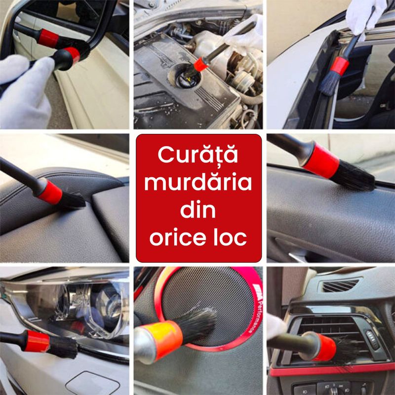 Auto si Moto - Intretinere auto - Produse curatare auto - Set Premium 18 Piese detailing auto, GlowforHome, pensule detaliere, burete aplicator, laveta microfibra, Rosu-negru - Infinity.ro