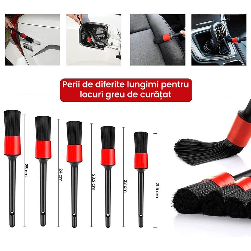 Auto si Moto - Intretinere auto - Produse curatare auto - Set Premium 18 Piese detailing auto, GlowforHome, pensule detaliere, burete aplicator, laveta microfibra, Rosu-negru - Infinity.ro