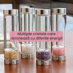 Casa si Gradina - Bucatarie si vesela - Cani si pahare - Sticle - Sticla reutilizabila cu cristale naturale, GlowforHome, capac rezistent la scurgeri, 500 ml, Husa Protectie, Quartz Alb - Infinity.ro