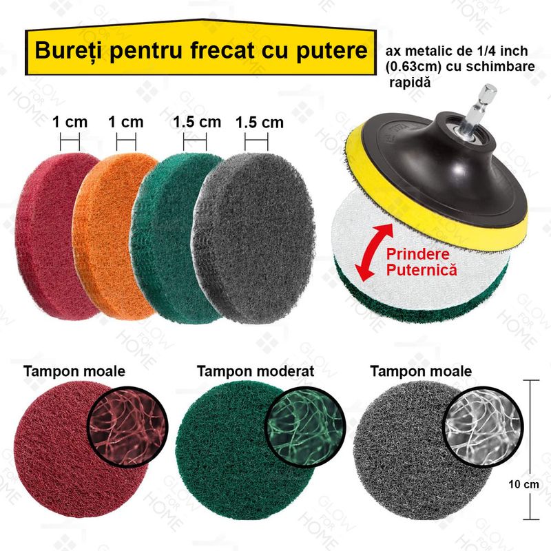 Market - Curatenie si intretinere casa - Produse bucatarie - Lavete si bureti - Set perii si bureti de curatare, GlowforHome, diverse duritati, 38 piese, baie, bucatarie, cada, gresie, faianta, covor - Infinity.ro