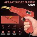 Casa si Gradina - Constructii - Scule electrice si accesorii - Pistoale de lipit - Trusa Aparat sudat plastic, GlowforHome, Pistol Profesional pentru lipit/sudat plastic, 200 capse, putere 50W, rosu - Infinity.ro