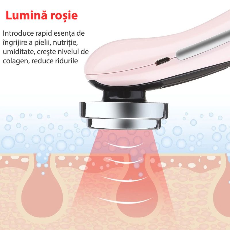 Ingrijire personala si Cosmetice - Aparate & accesorii ingrijire personala - Aparate cosmetice - Aparate intretinere si ingrijire corporala - Aparat profesional Multifunctional pentru ingrijirea fetei si intinerirea pielii 5 in 1, GlowforHome, Lifting facial,roz - Infinity.ro