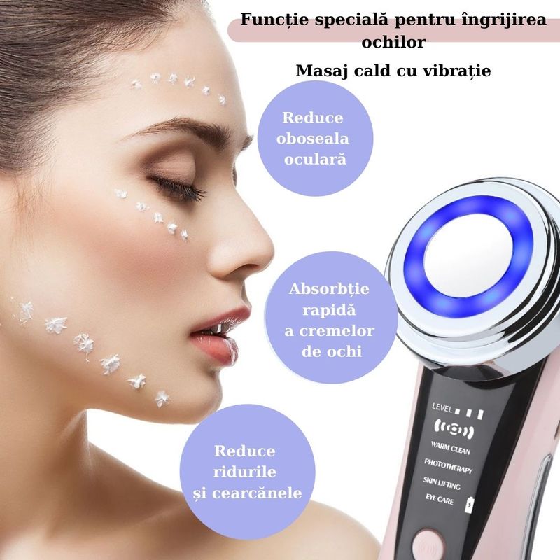 Ingrijire personala si Cosmetice - Aparate & accesorii ingrijire personala - Aparate cosmetice - Aparate intretinere si ingrijire corporala - Aparat profesional Multifunctional pentru ingrijirea fetei si intinerirea pielii 5 in 1, GlowforHome, Lifting facial,roz - Infinity.ro