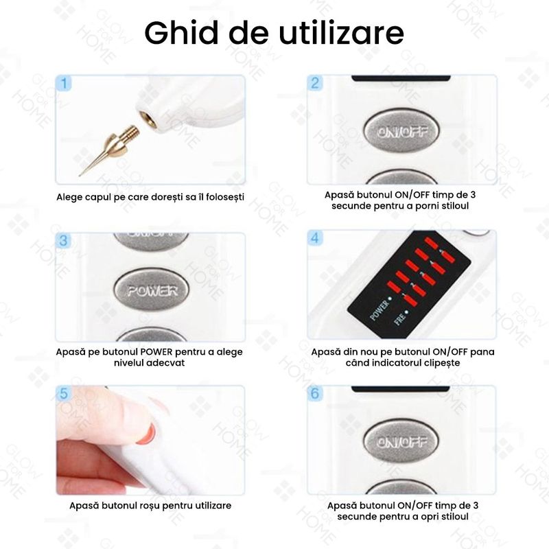 Ingrijire personala si Cosmetice - Aparate & accesorii ingrijire personala - Aparate cosmetice - Aparate intretinere si ingrijire corporala - Aparat Fibroblast Plasma Pen, GlowforHome, pentru indepartarea Tatuajelor, Cicatricilor, Alunitelor, Pistruilor, Alb - Infinity.ro