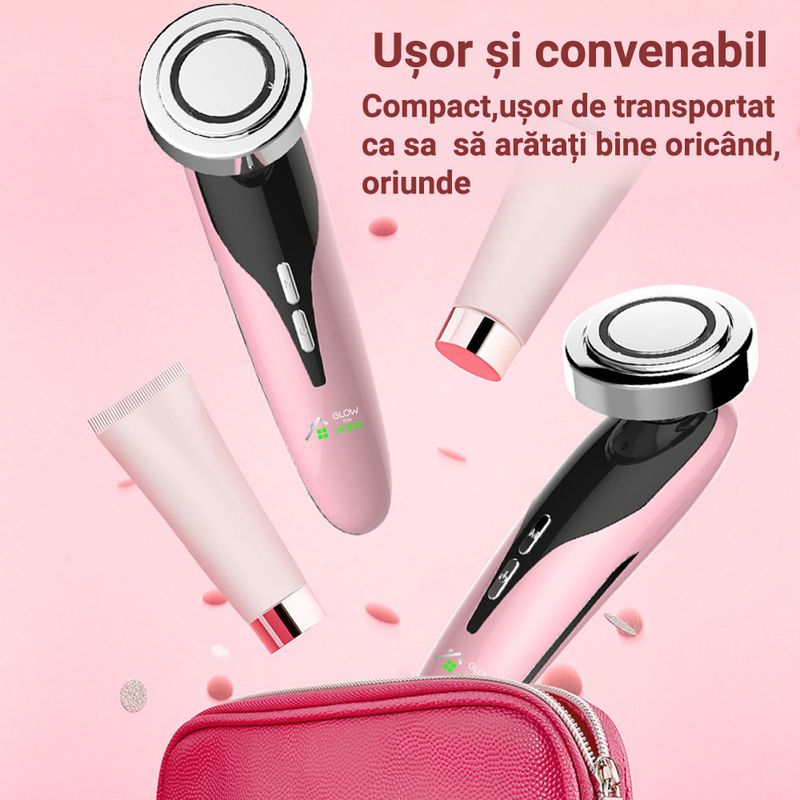 Ingrijire personala si Cosmetice - Aparate & accesorii ingrijire personala - Aparate cosmetice - Aparate intretinere si ingrijire corporala - Aparat profesional Multifunctional pentru ingrijirea fetei si intinerirea pielii 5 in 1, GlowforHome, Lifting facial,roz - Infinity.ro